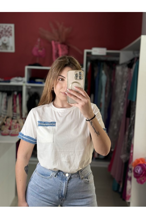 T-Shirt Inserto Jeans Bianca