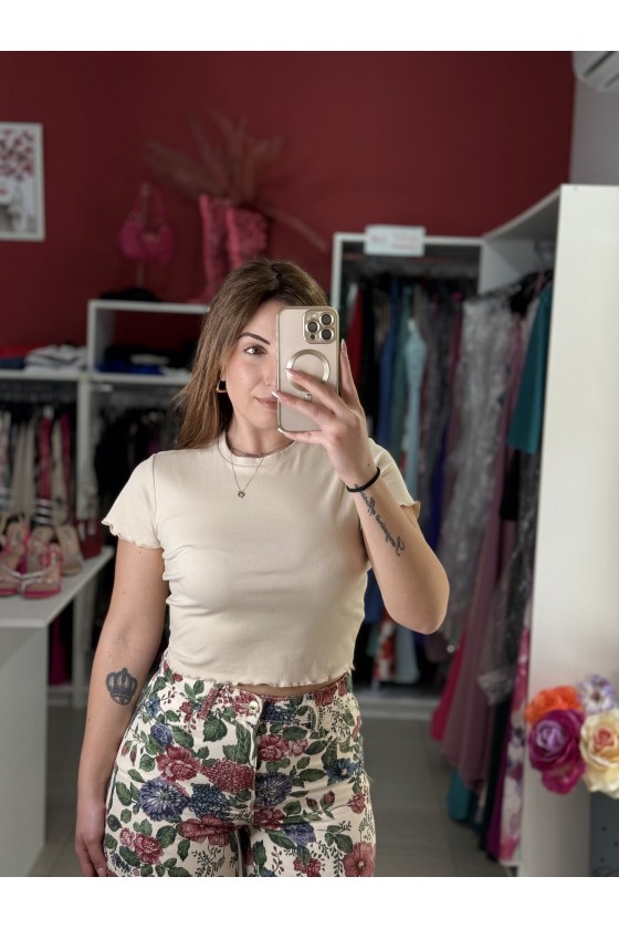 T-Shirt Crop Riccio Beige
