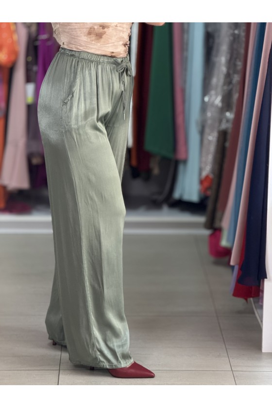 Pantaloni Effetto Raso Verde