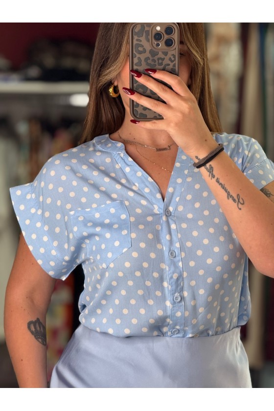Camicia Azzurra Pois