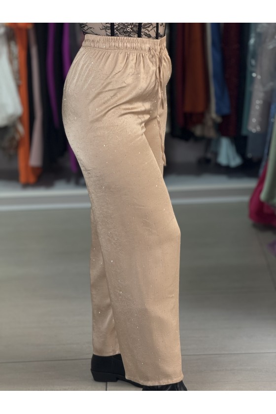 Pantaloni Raso Strass Beige