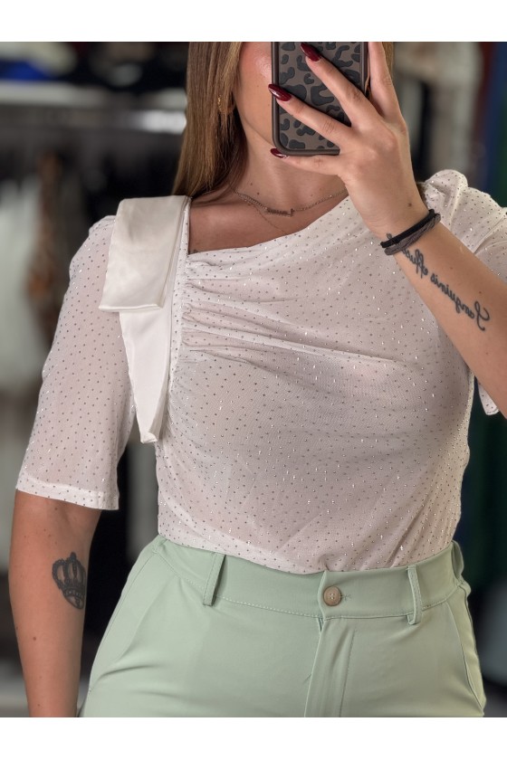 Maglia velata Strass Bianca