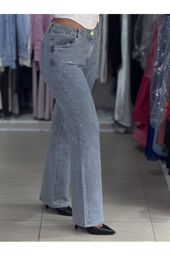 Jeans Wide Leg Micro Strass