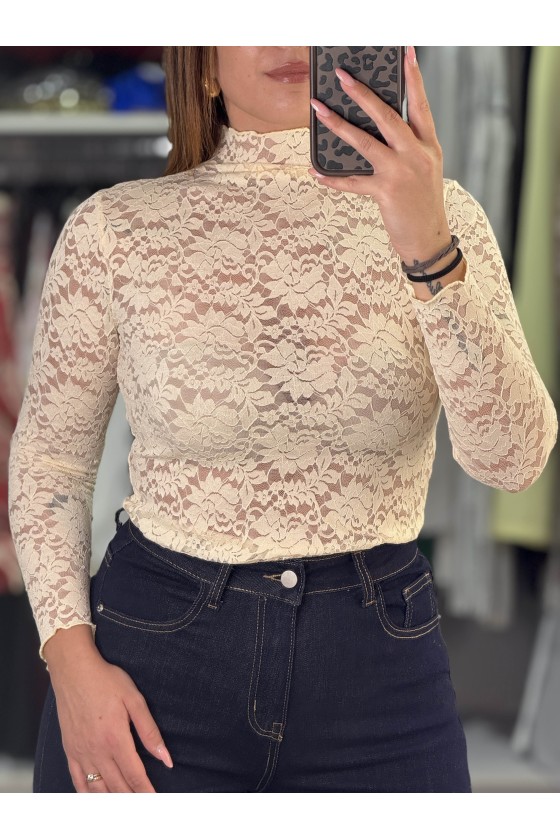 Maglia Mezzocollo Pizzo Nude