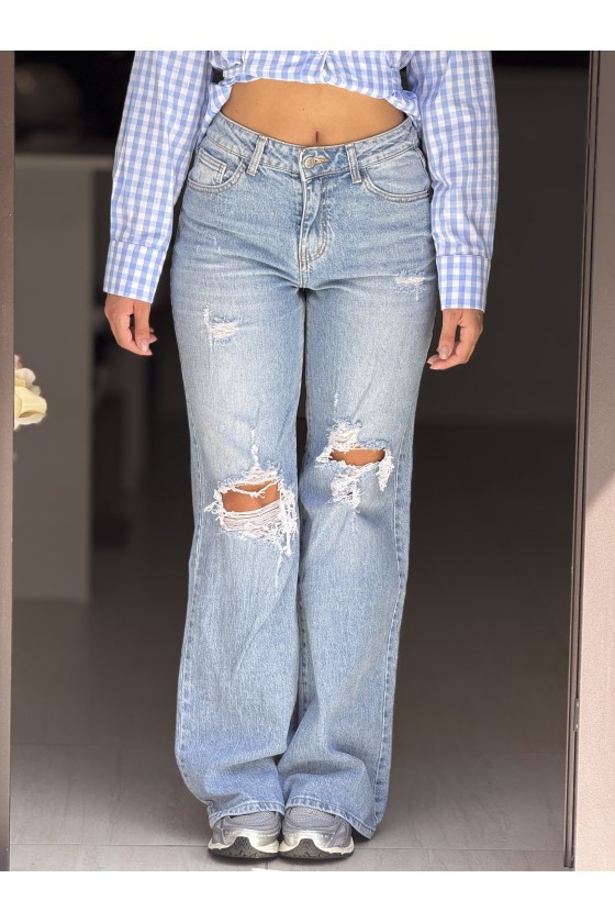 Jeans Wide Leg Strappi