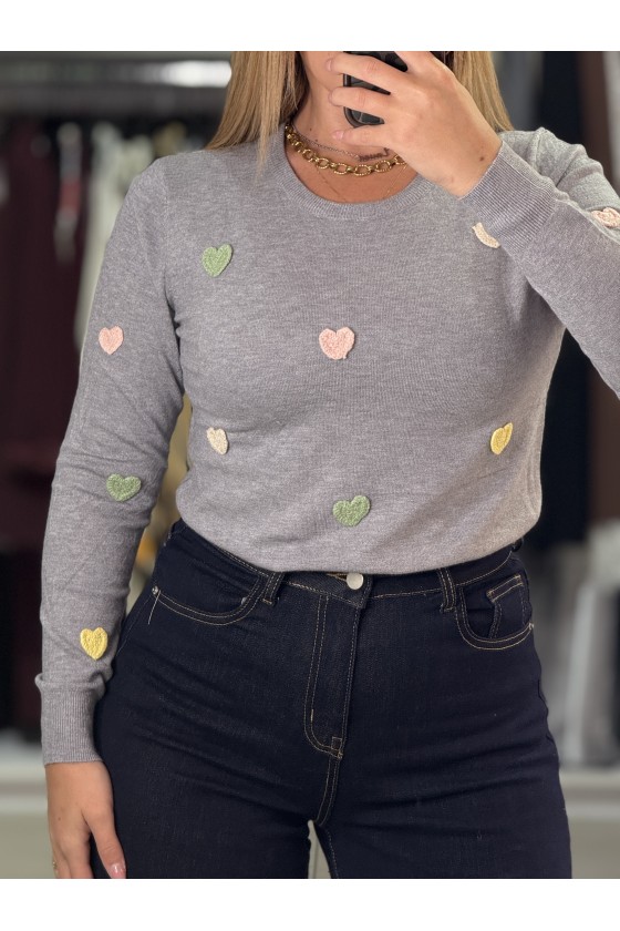 Pull Cuoricini Mix Grey