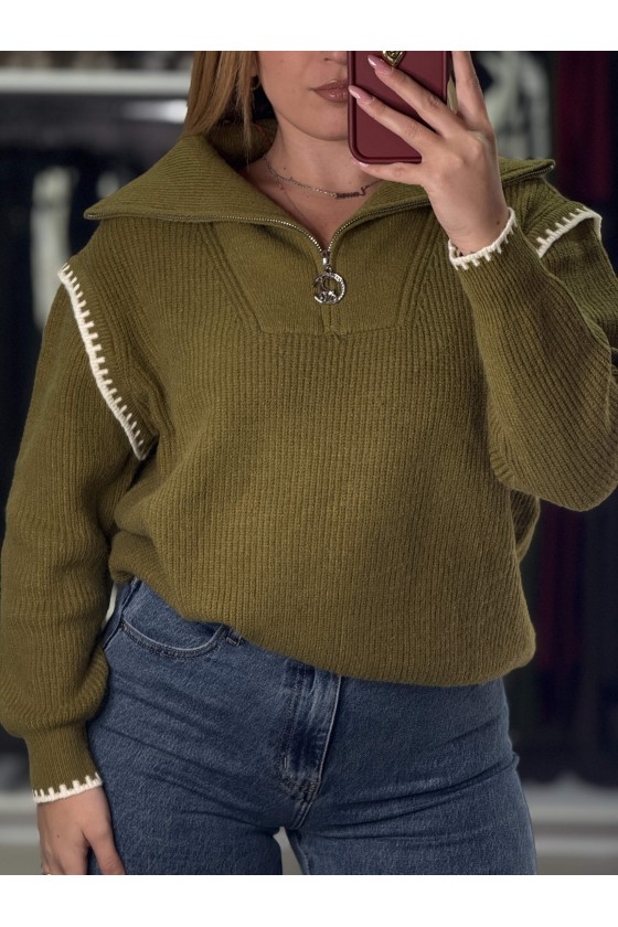 Pull Polo Zip Verde Acido