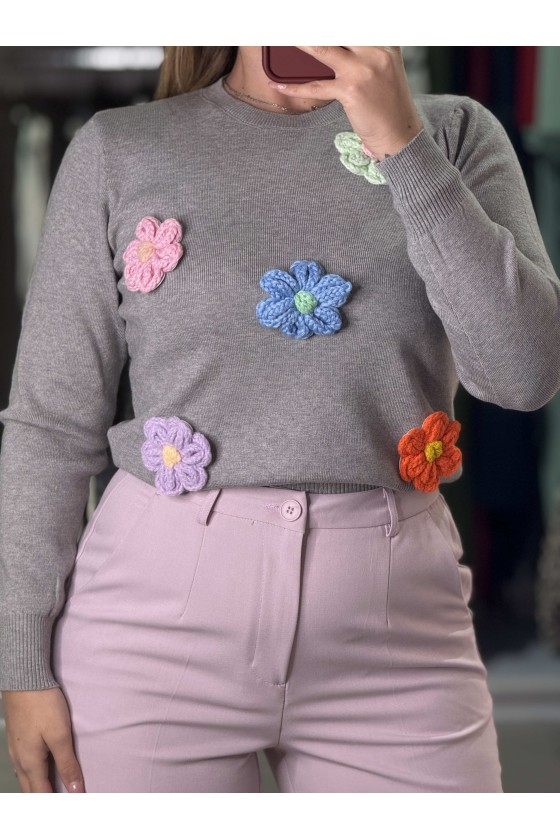 Pull Fiori Uncinetto Grigio