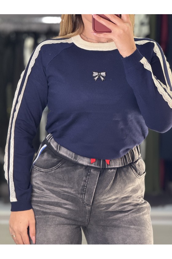 Pull Fiocco Merletto Blu