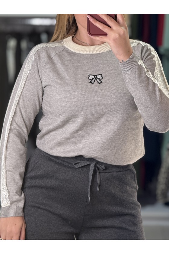 Pull Fiocco Merletto Grigio