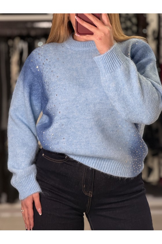 Pull Sfumature Strass Azzurro