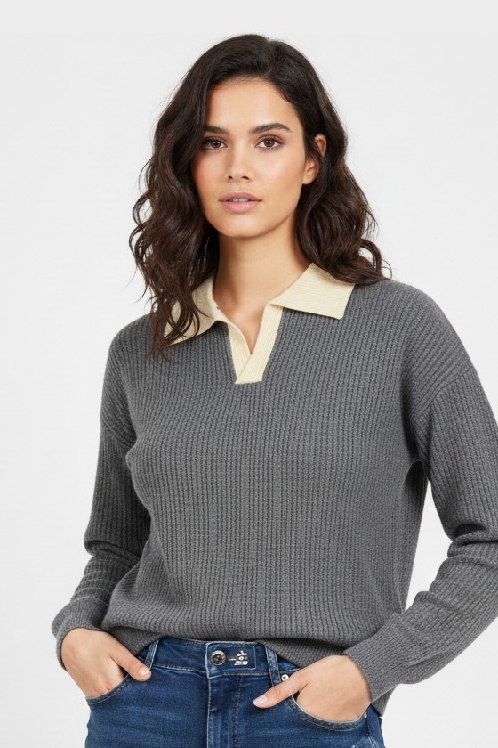 Pull Polo Over Grey