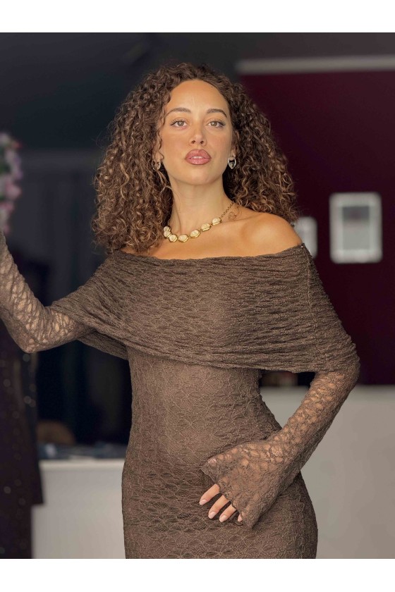 Abito Fascia Pizzo Marrone